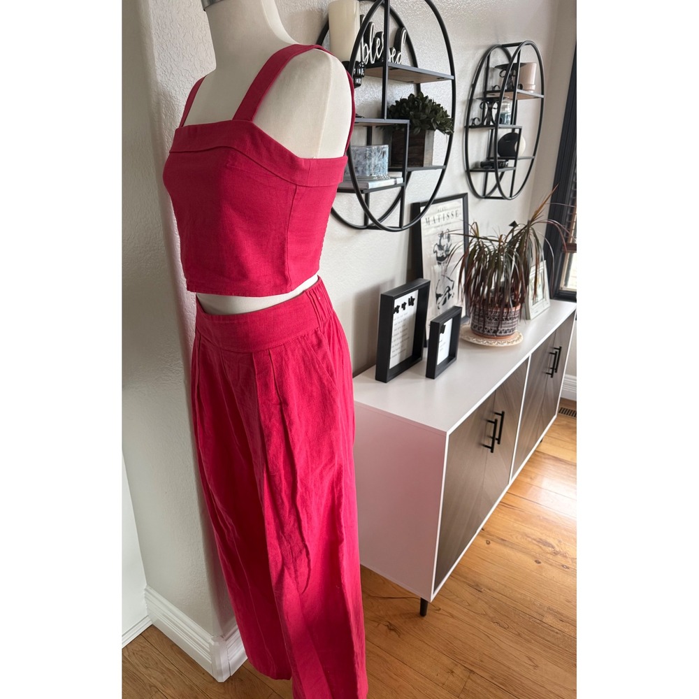 Abercrombie & Fitch Pink Linen Blend 2 Piece Set Crop Top Wide Leg Pants Small - Picture 3 of 16